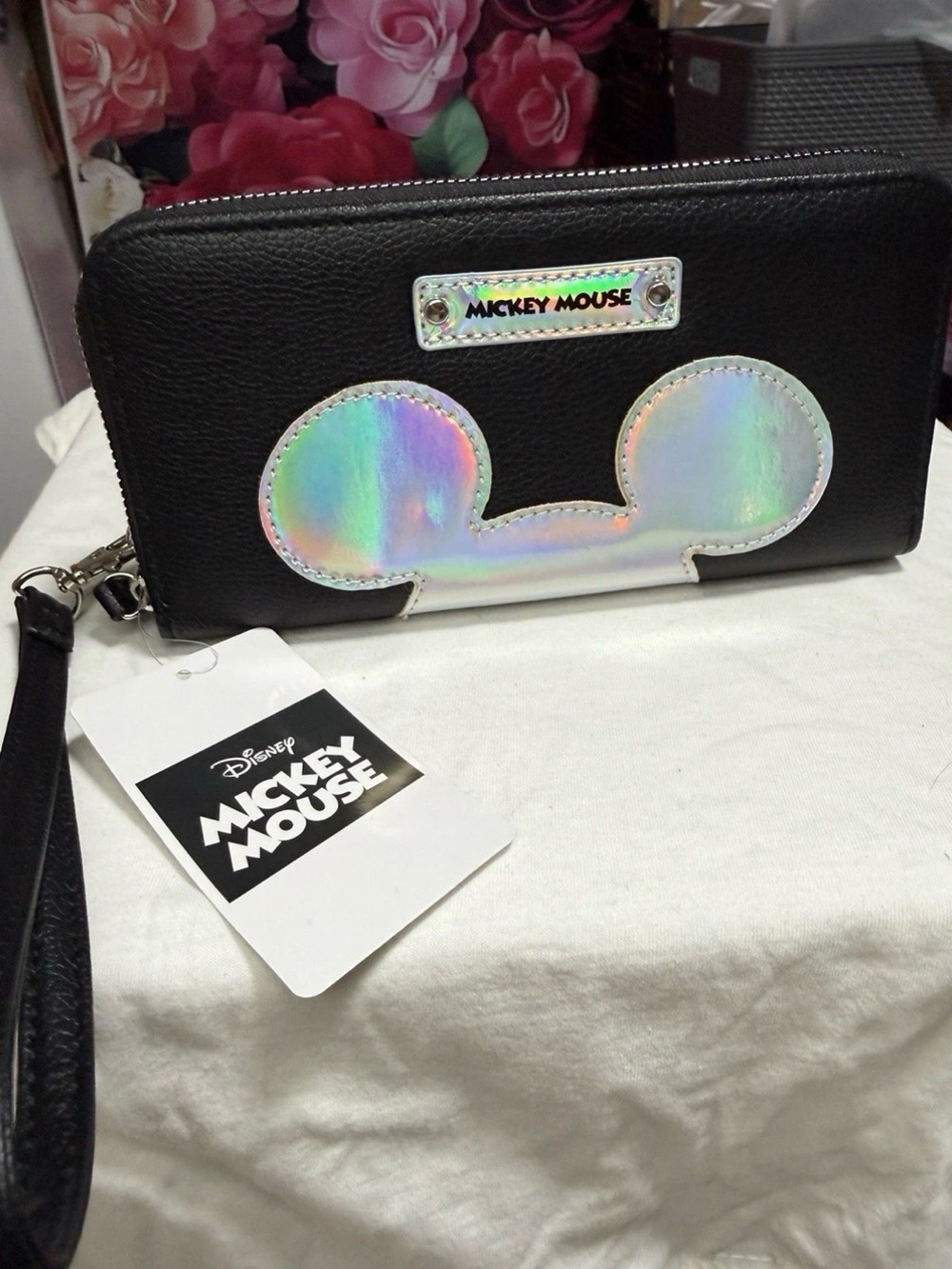 Disney Black Wristlet Wallet with Iridescent Mickey Accent